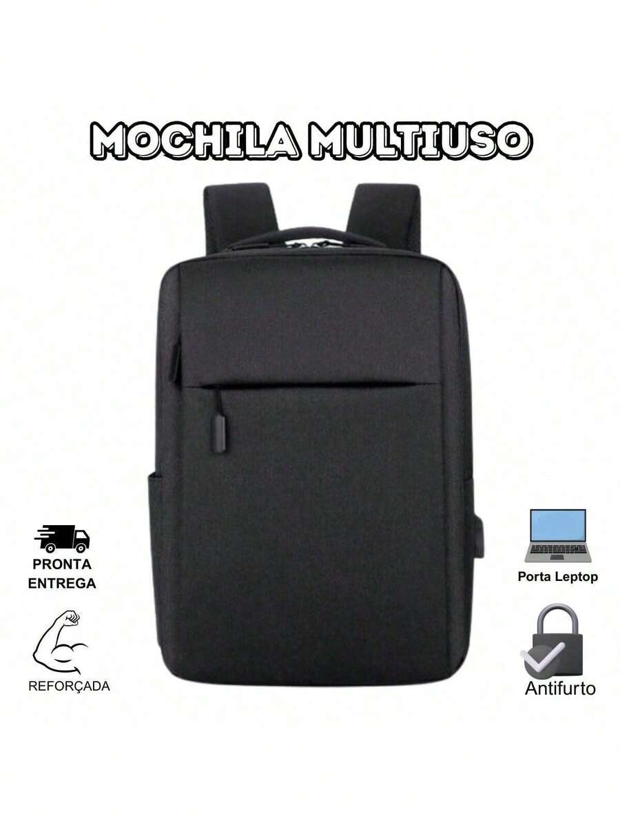 Mochila Minimalista Impermeável com USB - Preto - Visão 1