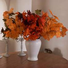 Artificial Fall Maple Leaves Stems, 8 PCS Fall Decorations For Indoor Outdoor Halloween Than1ks 1giving Farmhouse Arrangement Decorations For Front Door Wedding Centerpieces In Autumn - 7色楓葉 - 查看 5
