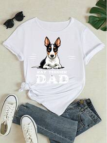 Rat Terrier Dad Graphic Print T - Shirt Women's Casual Crew Neck Short Sleeve Top Cute Dog Lovers Tee For Daily Wear - 白色 - 查看 4