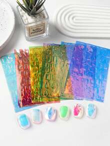 3D极光箔激光美甲贴纸，夏季透明美甲贴花，彩色糖纸美甲设计滑块，全息薄膜美甲装饰，适合女性和女孩在家DIY美甲，美甲用品 - 彩色 - 查看 10