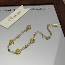 18K镀金不锈钢简约H字母水钻手链，时尚奢华，百搭女士首饰