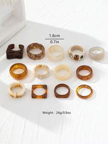 13pcs/Set Brown Toned Asymmetrical Multi-Element Rings, Gentle & Elegant Party Rings Set For Women, Suitable For Mother's Day, Valentine's Day, Daily Wear (Random Color) - Brown - View 2