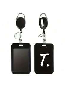 Black ID Card Holder With Black Retractable Reel Clip, White Heart & Letter A-Z Print, Anti-Theft Card Holder, Black Thumb Slot Hard Plastic Card Holder, Expandable ID Card Holder, Medical Insurance Card Protector, Waterproof Medical/Social Security Card Protector, Transit Card Holder, Meal Card Storage, Portable, Daily Essential, Perfect Gift And Souvenir For Holidays, Birthdays, Parties, Valentine's Day And New Year - Multicolor - View 26