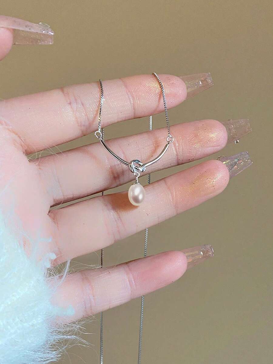 1pc Vintage Pearl Teardrop Necklace, 925 Sterling Silver, Fashionable & Elegant Choker Necklace, Jewelry Gift For Birthday, Valentine's Day, Anniversary