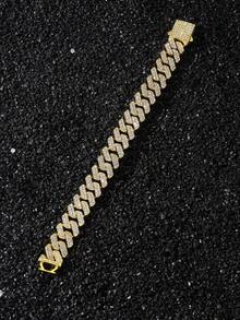 1pc Men's 14mm Wide Diamond-Encrusted Rhombus Link Chain Bracelet, Hip Hop Style - Style a - View 5