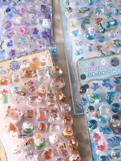 3D立体浮雕泰迪熊、海豚贴纸，金箔装饰贴纸，适用于剪贴簿、日记、手机壳DIY