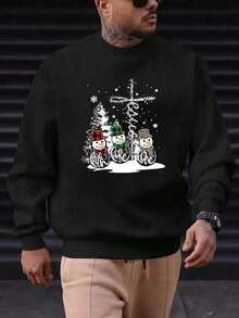 Merry Christmas Print Sweatshirt, Long-Sleeve Crew Neck Pullover, Casual Top For Autumn And Winter, Men'S Clothing,Fall Hoodies,Men's Fall Clothes,Street Wear,Halloween,Mens Hoodies,Y2k Clothes,Jesus Hoodie,Thanksgiving Day,Nightmare Before Christmas,Christmas2025 - 黑色 - 查看 10