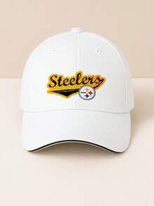 Stylish Sandwich Baseball Cap For Men And Women Fashionable Sporty Hat With Team Logo Design   Pittsburgh Steelers Script And Emblem Print In Bold Yellow And White Colors On Black Fabric   Perfect For Casual Wear Outdoor Activities Sports Events And Daily Use Adjustable Fit For Comfort And Versatility Unisex Design Suitable For All Ages - 白色 - 查看 1