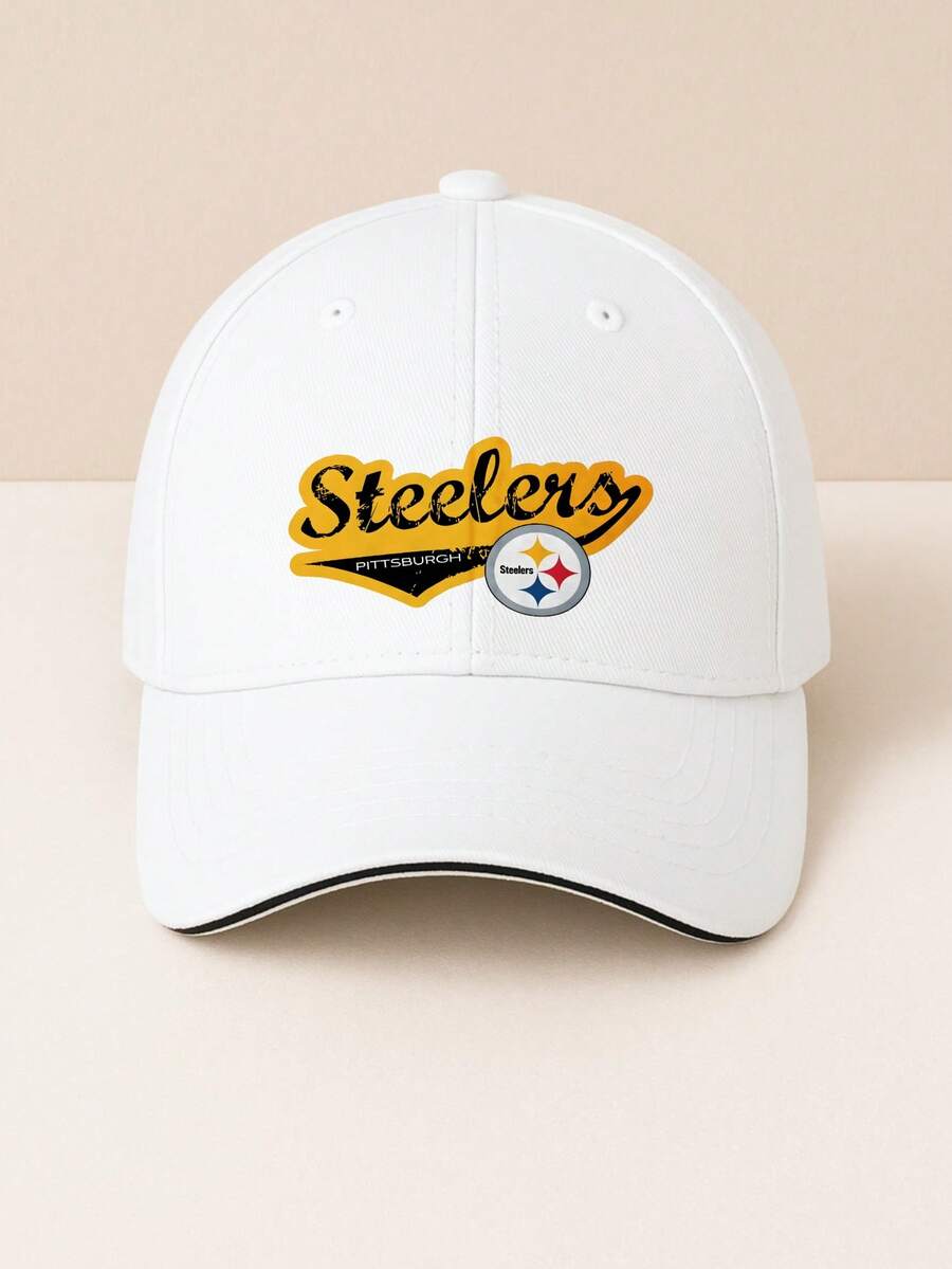 Stylish Sandwich Baseball Cap For Men And Women Fashionable Sporty Hat With Team Logo Design   Pittsburgh Steelers Script And Emblem Print In Bold Yellow And White Colors On Black Fabric   Perfect For Casual Wear Outdoor Activities Sports Events And Daily Use Adjustable Fit For Comfort And Versatility Unisex Design Suitable For All Ages - 白色 - 查看 1