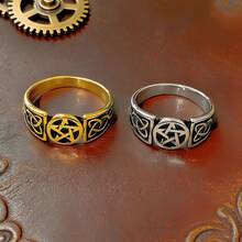 1枚不锈钢防水、不褪色、耐磨、低过敏性高品质小众复古黑色五芒星和凯尔特结休闲风格男士戒指 - 五角星男士戒指 - 查看 7