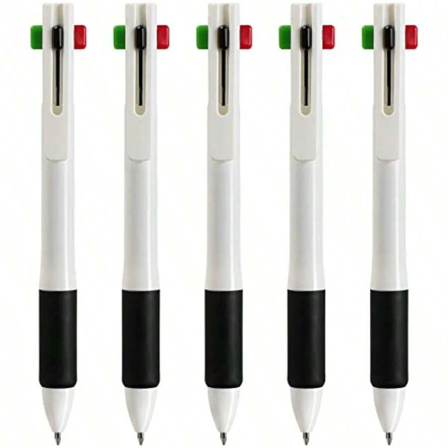 4-In-1 Multicolor Pen 1.0mm - 4-Color Retractable Ballpoint Pens Nurse Pens For Office School Supplies Students Gift 5 Pack White - C2White4合1多色 - 查看 1