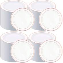 50/25/20/10/1pc Set White Base Rose Gold Rim Plates, Including 10.25" Large Plates And 7.5" Small Plates, Ideal For Family Gatherings, Birthday Parties, Outdoor Events, Holiday Parties, Weddings, Suitable For Multiple Occasions - White Background - View 9