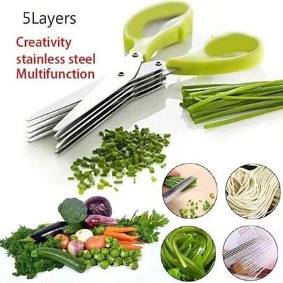 5 Layer Kitchen Scissors Multi Functional Stainless Steel For Pepper Scallion Laver Cutting Chopping Cooking Tools