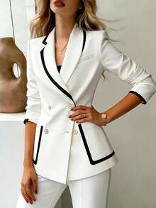 Blazer ajustado para mujer, diseño elegante de cintura alta, color blanco primaveral - Blanco - Ver 3