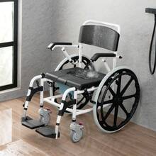 Silla de ruedas de ducha, 17,5 pulgadas de ancho de aleación de aluminio silla de ruedas de baño para ducha interior, silla de ducha rodante ajustable con freno para adultos discapacitados, silla de transporte de comoda de ducha de capacidad de 300 libras - Blanco y Negro - Ver 9