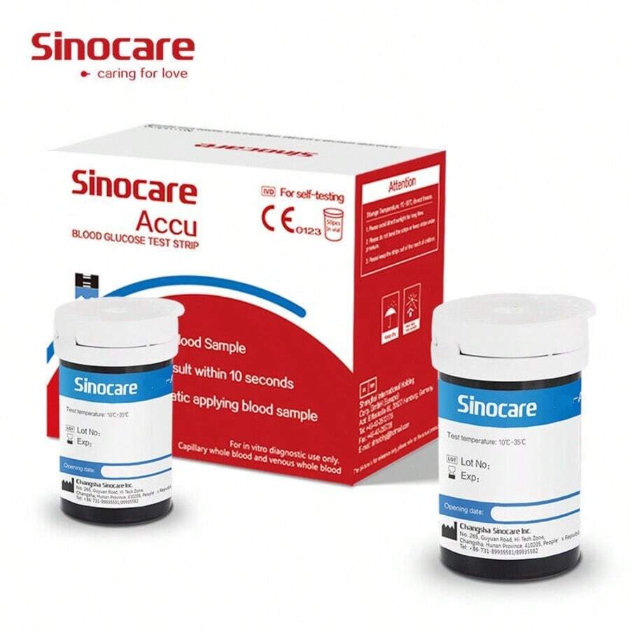 Sinocare (Without Meter)Accu Blood Glucose 50 Test Strips And 50 Lancets - Nur 50 Blutzuckertests - View 1
