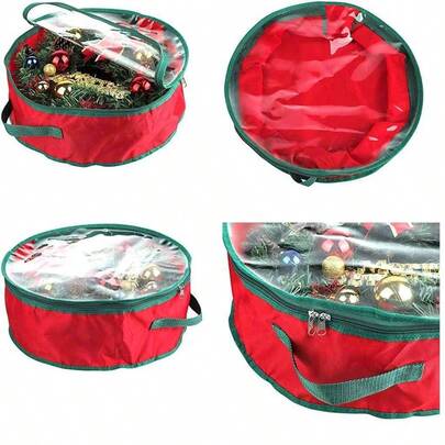 Bolsa de Almacenamiento de Coronas, Contenedor de Coronas, Bolsas de Coronas Navideas con Ventana Transparente para Vacaciones (50 * 50 * 15cm)