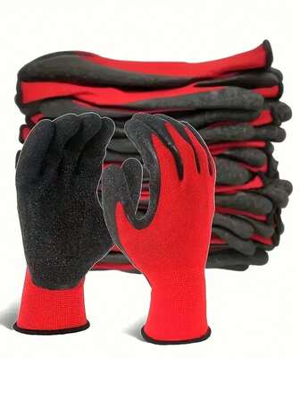 1/5/10 Pairs Multi-Purpose Work Gloves, Rubber Coated Durable Non-Slip, Red & Black Unisex, Suitable For Gardening And Mechanics, Gardening Protective Equipment, Tear-Resistant Breathable Lining