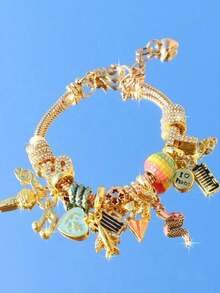 1pc Friendship Charm Bracelet, Music Piano Charm Bracelet, Animal Snake Charm Bracelet, Retro Disco Ball Charm Bracelet - 銀色 - 查看 2