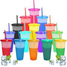 CYPN15 Piezas Taza termocrómica Taza de viaje de gran capacidad 710 ml con tapa ideal para granizados café helado y jugos de frutaFashion - 30 - Ver 1
