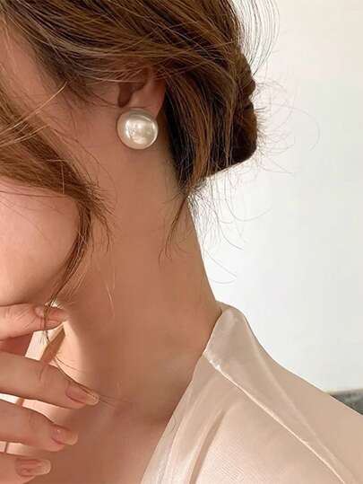 1对奢华超大珍珠耳钉，女士夸张仿珍珠耳环，适合日常、派对、约会等场合，优雅珠宝配饰