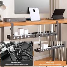 1pc Adjustable Desk Cable Management Tray, Sturdy Steel Desktop Cable Organizer, Metal Power Outlet Cable Holder - Multicolor - View 2