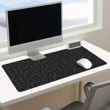 黑色豹纹纹理圆形超大加长游戏鼠标垫和键盘笔记本电脑桌垫，防滑底座，时尚实用，送朋友的完美礼物 - 彩色 - 查看 3