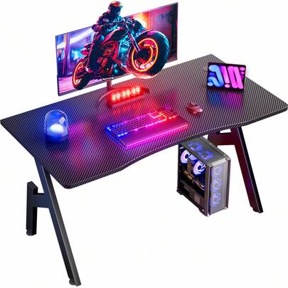 HLONONE Tavolo da gioco 100 x 50 cm, scrivania da gioco, tavolo PC stabile con superficie in fibra di carbonio, tavolo ergonomico per computer per giochi e ufficio, nero