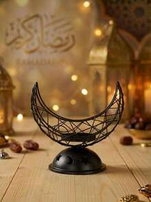 1Pc/Set Line-Woven Crescent Moon And Star Candle Holder. The Candle Holder Is Made From Black Metal Wire. Its Style Is Relatively Minimalist, With An Overall Crescent Shape. The Main Body Features An Interwoven Mesh Structure, And The Base Includes A Domed Platform With Star And Moon Cut-Out Decorations. - Multicolor - View 14