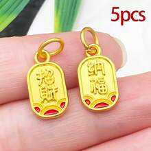 5/15pcs Chinese Style Blessings Charms Alloy Enamel Double-Sided Pendants Matte Gold Lucky Charms For DIY Bracelet Necklace Jewelry Making