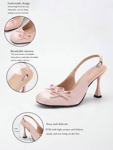 Women's High Heel Round Toe Fashion Pink Bow Backstrap Open Heel Pumps - Pink - View 2