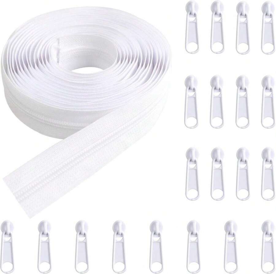 YAKA 5 Yards Bulk Zippers 5# Nylon Coil Zippers For Sewing White Nylon Coil Zipper With 20pcs Zipper Sliders FRepair Kit For Jackets Luggage Backpack DIY Sewing Tailor Craft Bags And Clothing - ColorK - 查看 1
