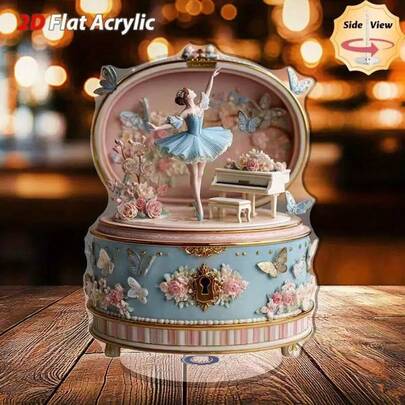 Caja de música con estatua de hada giratoria en 2D, decoración del hogar, regalo de cumpleaños, adecuado para la habitación de una niña