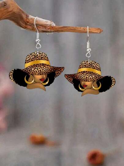 1 Pair Of Elegant And Sexy Women's Pendant Earrings, Acrylic Printed Design, Stainless Steel Ear Hooks, Lightweight And Stylish, Suitable For Everyday Wear, Parties, Celebrations, Holiday Gifts, Christmas And Other Occasions.