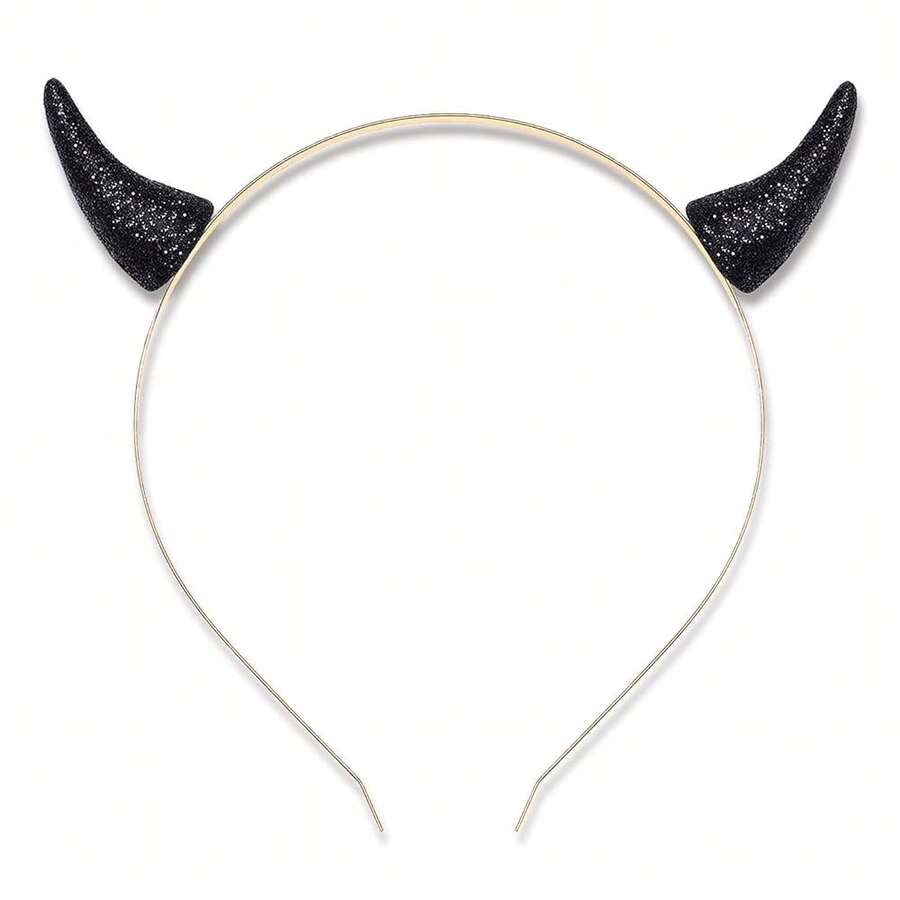ZITULRY Devil Horns Headband For Women - Halloween Hairwear Hoop Jewelry For Cosplay & Decoration - Black3dGlitterDevil210804 - 查看 1
