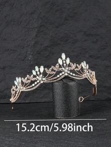 1pc Elegant Rose Gold Crown Headband, Leaf Design, Suitable For Stage Performance, Wedding Dress Accessory, Birthday Gift And More - Multicolor - View 4