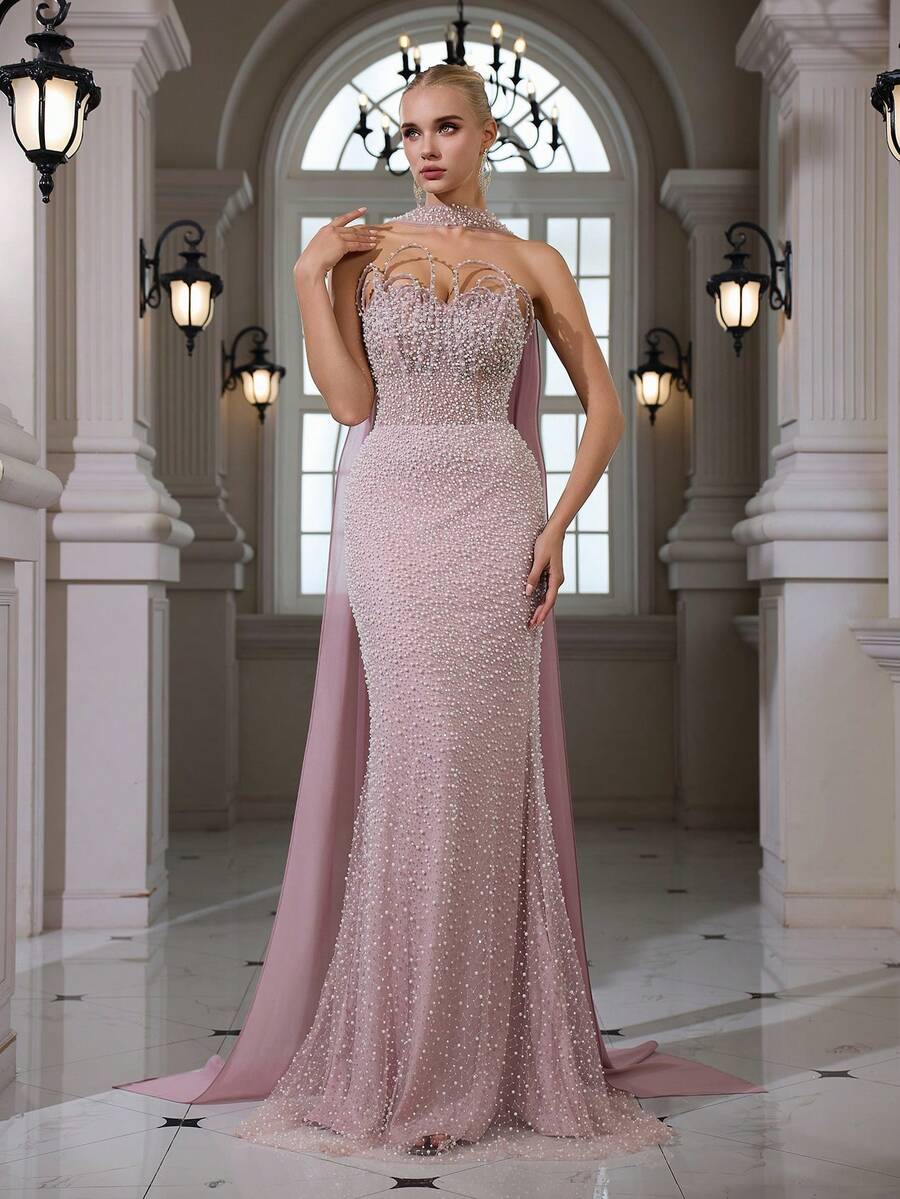 Elisanya Đầm dạ hội hở vai, lưng trần, thanh lịch, gợi cảm với họa tiết ren thêu bong bóng, thích hợp cho tiệc cocktail, họp mặt, đám cưới.
