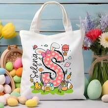 Personalized Easter Tote Bag, Custom Easter Bunny Name Tote Bag, Easter Gift Basket, Easter Letter Tote Bag, Easter Girl Name Gift Basket, Happy Easter! The Best Easter Gifts For Family And Friends. - Multicolor - View 6