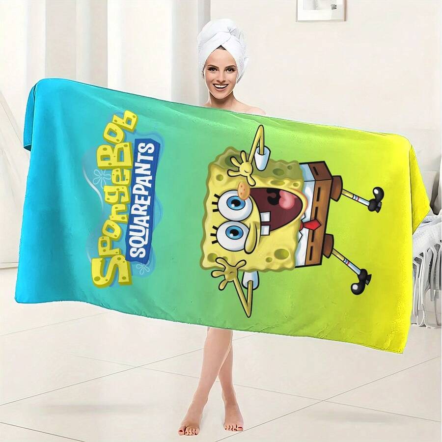 1pc Classic Cartoon Graphic Print Beach Towel, Cute Bathroom Towel, Essential For Bathroom And Beach, Suitable For Swimming, Yoga And Fitness, Highly Absorbent, Great Gift - Multicolor - View 1