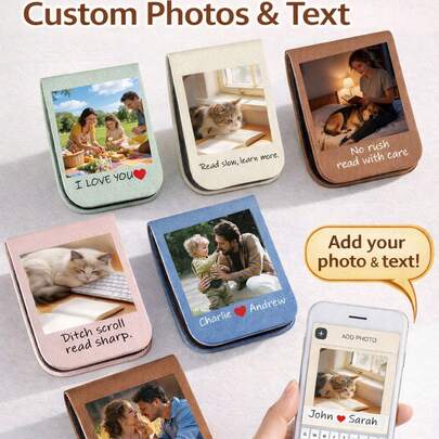 Ayotu カスタマイズ可能な合成皮革製マグネットブックマーク - 写真とテキストでパーソナライズ、ユニセックス、本/日記/手帳に適しています、友人、クラスメイト、家族、先生、書籍愛好家への完璧なギフト、ユニークな個性的な読書体験を提供します