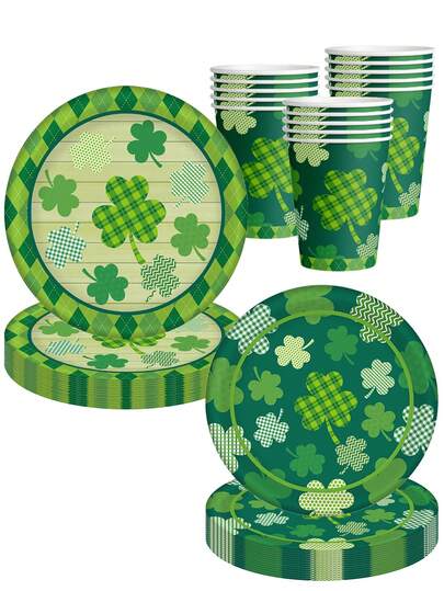 10pcs St. Patrick's Day Tableware Set Lucky Green Clover Plate Irish Festival Party Plate St. Patrick's Day Plates Cup And Napkin Plates Napkins 10 Guests