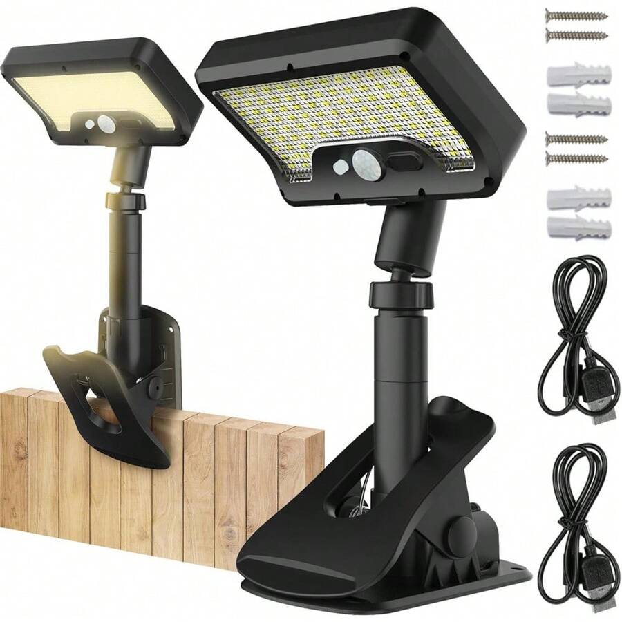Outdoor Clip-On Solar Light, 92 LED Beads, 600 Lumens, 3000K Color Temperature, High Brightness Solar Fence Light, With Motion Sensor, 360° Rotation, IP65 Waterproof, 3 Modes, Clip-On Design, Suitable For Terraces, Drains, And Yards (2-Pack, Warm Light). - 1 Pack White Light - View 1