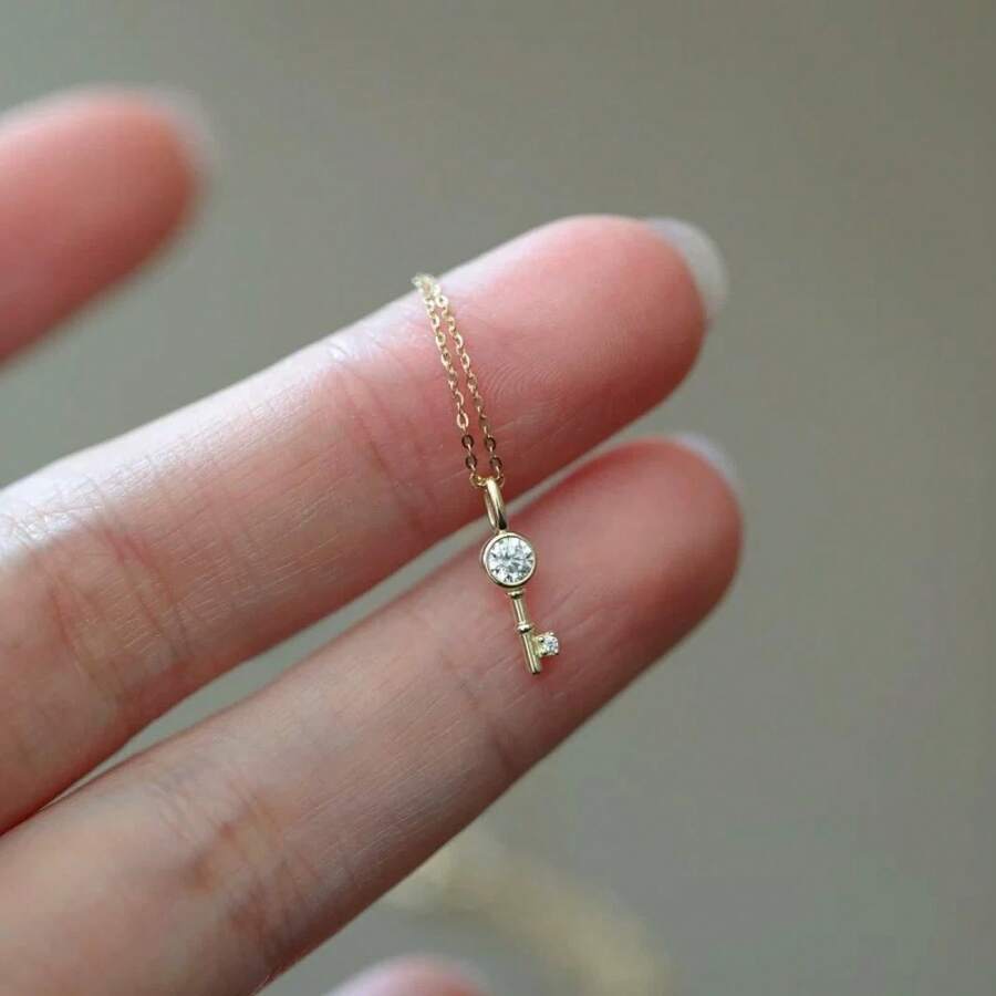 1 Piece Mini Bubble Small Key Necklace Clavicle Chain Exquisite Gentle Elegant Neck Chain - 白金 - 查看 1