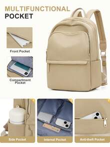 Women's Laptop Backpack, Fits 14/15 Inch Laptops, Fashionable Water-Resistant Lightweight Bookbag, Suitable For Travel, Work, Business, Teachers, Nurses, With Laptop Compartment, Fashionable Backpack/Wallet For Women And Girls, Girls' Daily Backpack/Schoolbag, Random Shipment Of New And Old Versions - Màu Khaki - Xem 7