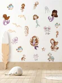 1pc Cartoon Fruit, Educational Wall Sticker Based On Real Objects, Clothing Label, Cute Mermaid, Animals, Various Animal Collection, Multi-Size PVC Self-Adhesive Removable Wall Sticker, Suitable For Children's Room, Bedroom, Living Room, Study, Dining Room, Bathroom, Home Wall Decor, Room Decoration - Multicolor - View 12