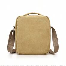 Minimalist Men's Canvas Shoulder Bag, Fashionable Retro Casual Canvas Messenger Bag, Casual Handbag - Khaki - View 4