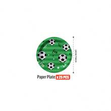 一套绿色星星足球图案一次性餐盘、餐巾纸、纸杯，适合25位客人使用，一次性纸盘，派对用品，适用于生日、婚礼、主题派对、家庭野餐等。 - 彩色 - 查看 12