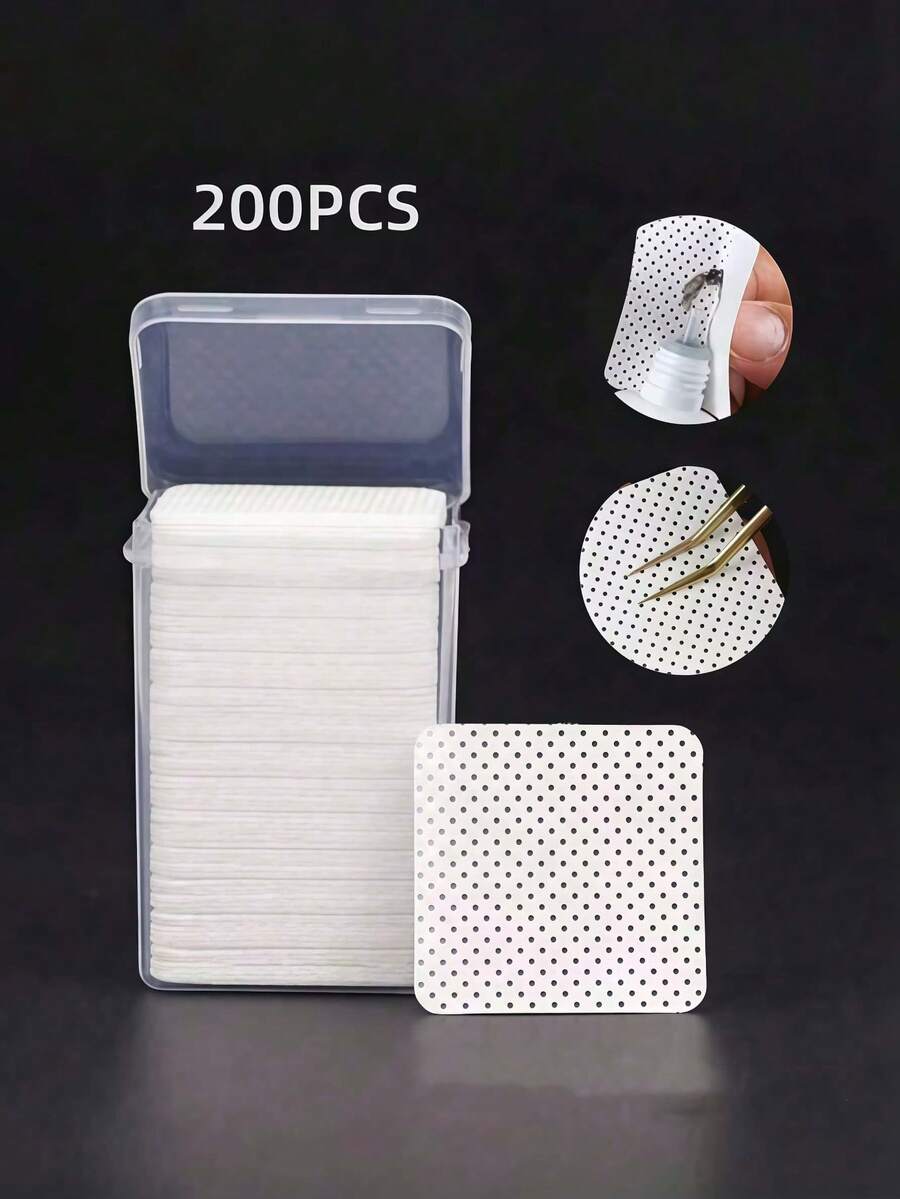 200pcs White Cleaning Cotton Pads, Eyelash Extension Glue Wipes, Glue Cleaning Cotton Pads, Nail Polish Remover Pads, Eyelash Extension Tools, Suitable For Eyelash Extension - White - View 1