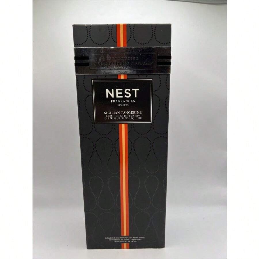 Nest Liquidless Diffuser 5 Scent Stick And Metal Vessel Sicilian Tangerine NIB - như hình ảnh - Xem 1