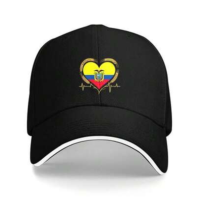 1pc Ecuador Flag Heart With Wheat & Heartbeat, Very Suitable For Fitness, Running,  Cap.